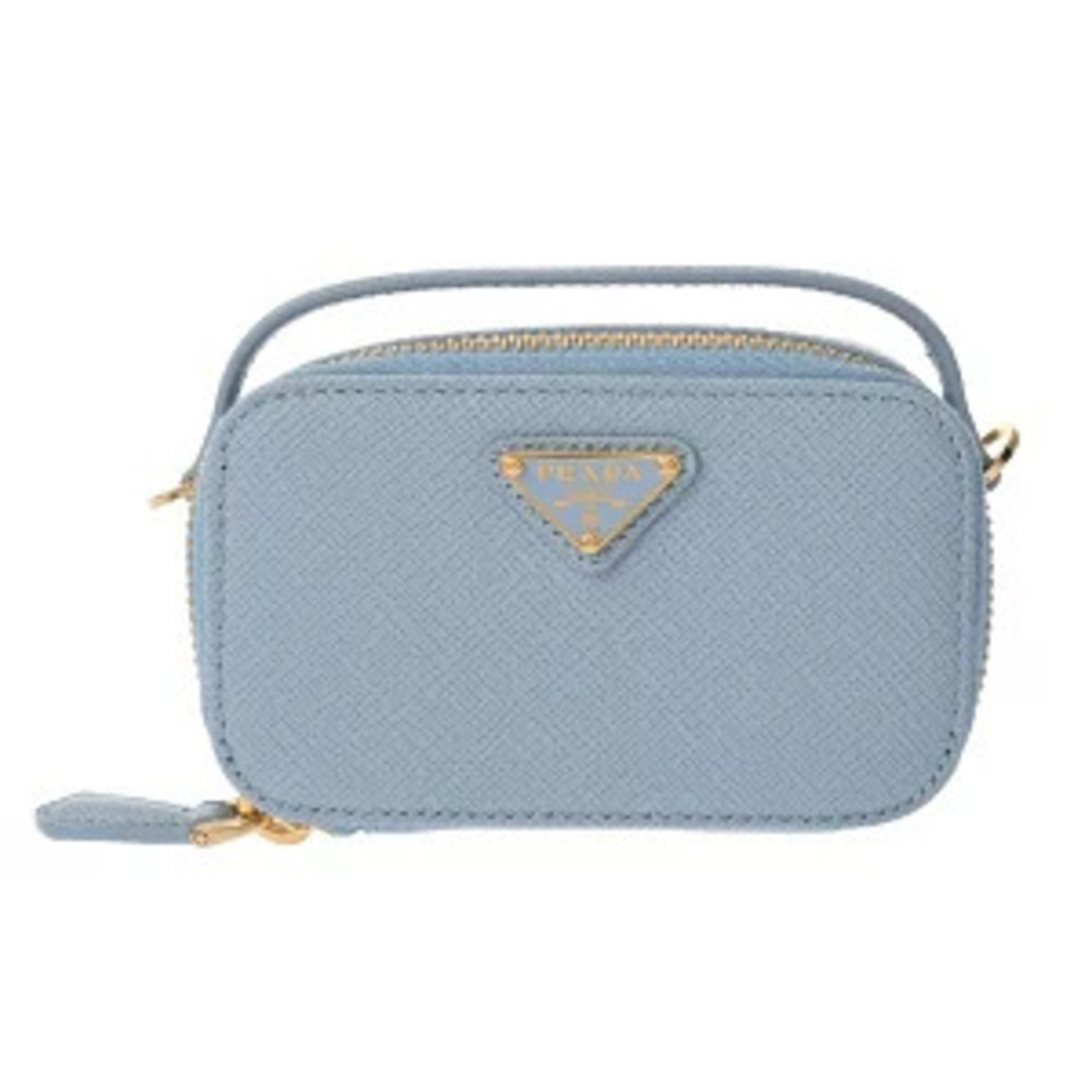 Prada Triangle Clutch Blue Saffiano Leather Shoulder Bag